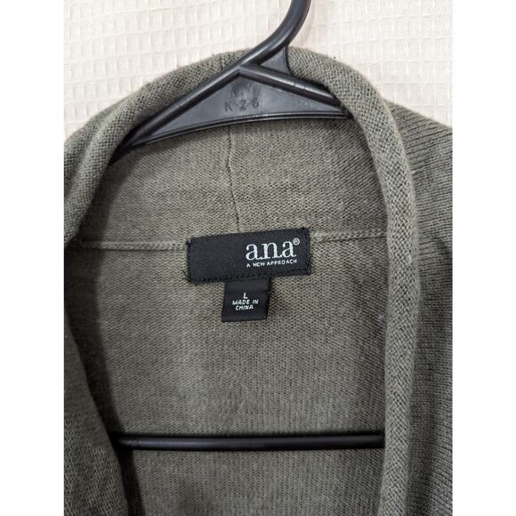 A.N.A.! DOVE GRAY KNIT RUFFLE FRONT OPEN CARDI SWEATER! FRILLY FAB! SZ L - Picture 3 of 7